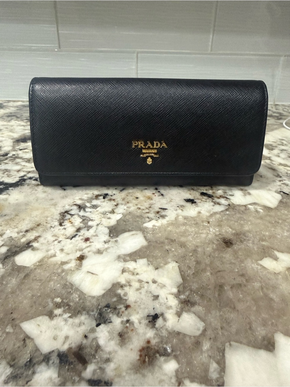 AUTHENTIC Prada Black Saffiano Leather Continental Wallet